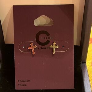 Claire’s CLuxe Titanium Cross Earrings
